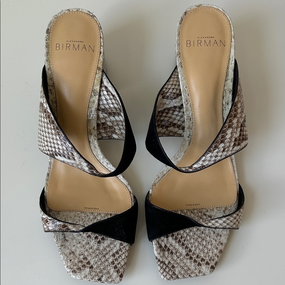Alexandre Birman Black and Brown Snakeskin Sandals